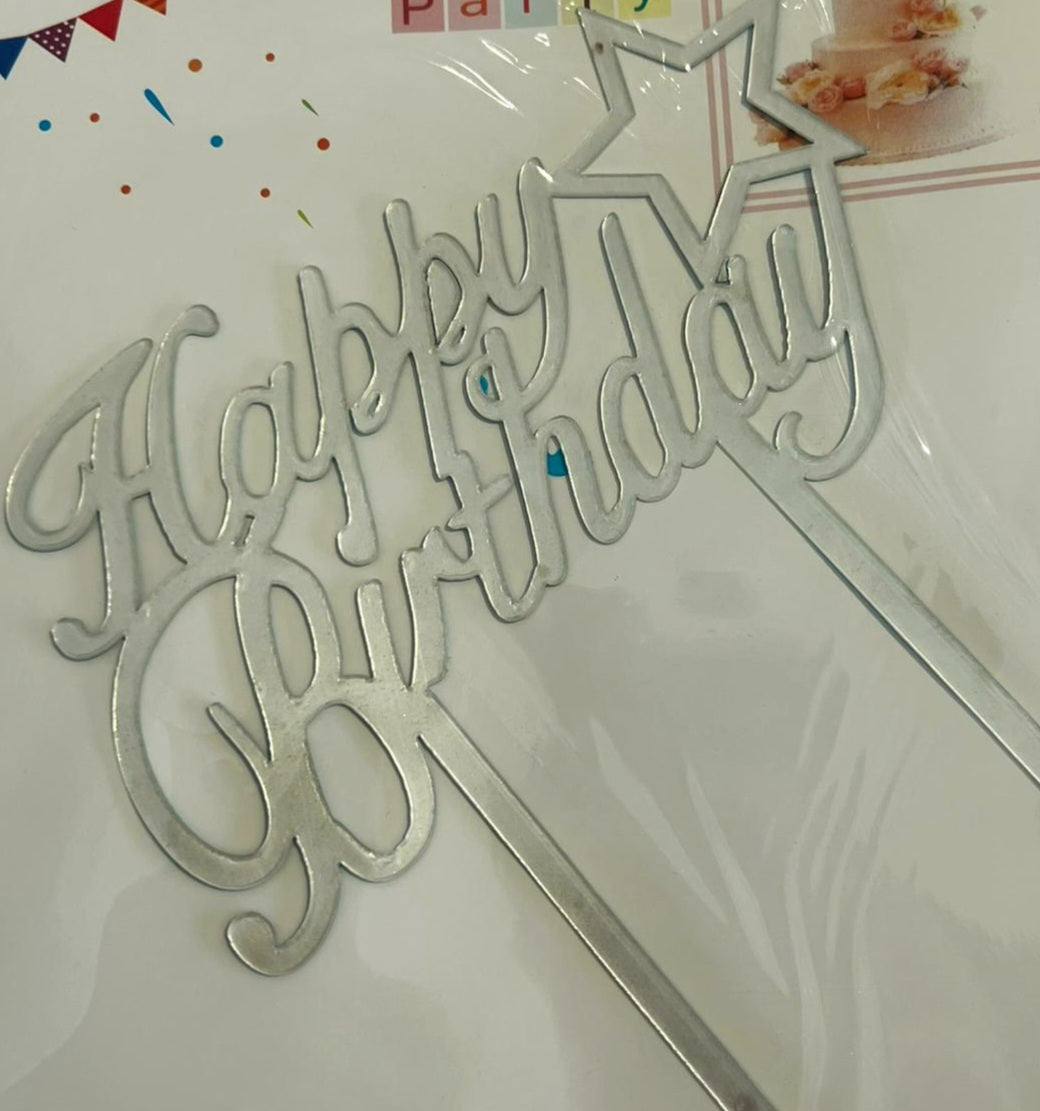 טופר Happy birthday בצבע זהב , כסף